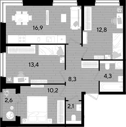 Планировка 3-к.кв