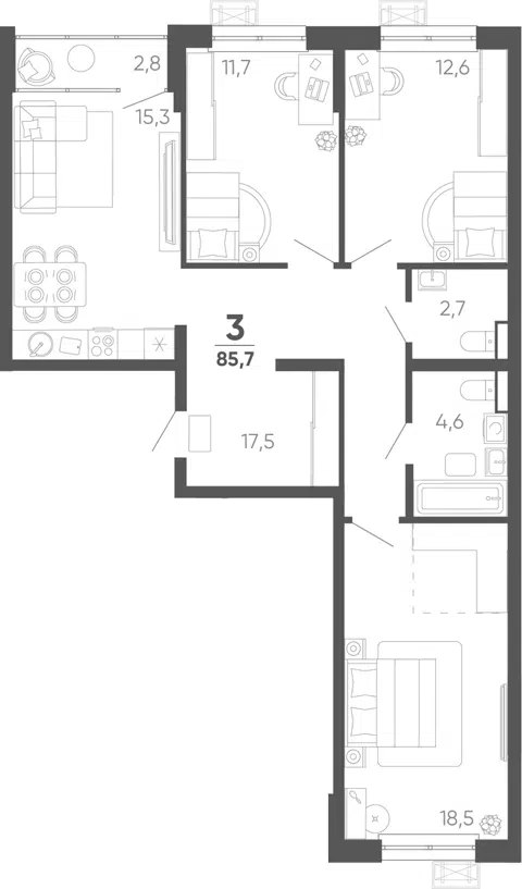 Планировка 3-к.кв