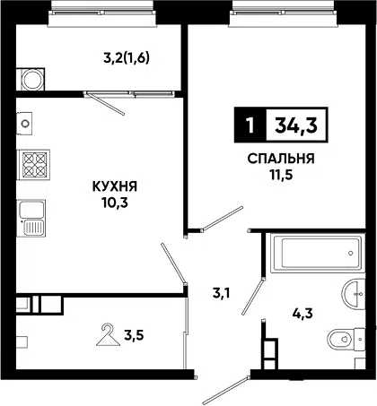 Планировка 1-к.кв