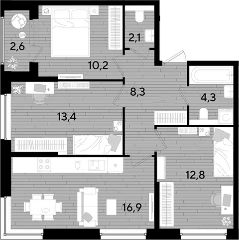 Планировка 3-к.кв