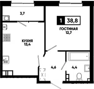 Планировка 1-к.кв
