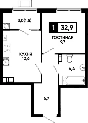 Планировка 1-к.кв