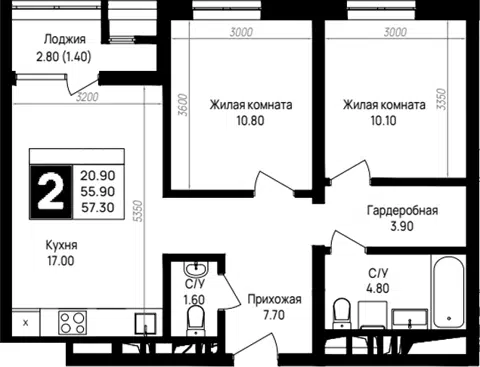 Планировка 2-к.кв