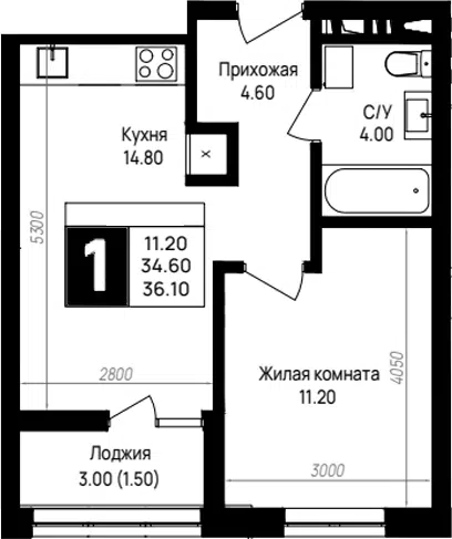 Планировка 1-к.кв