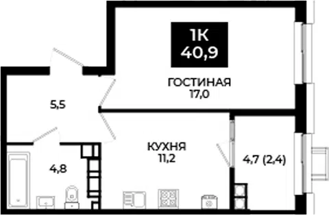 Планировка 1-к.кв