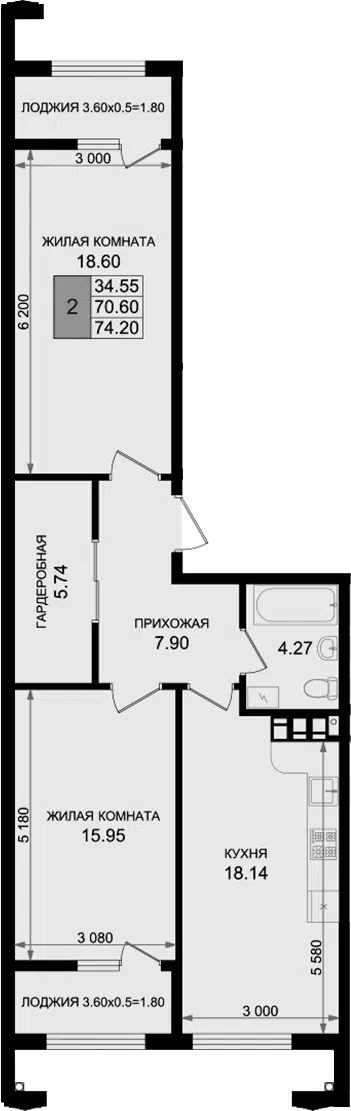 Планировка 2-к.кв