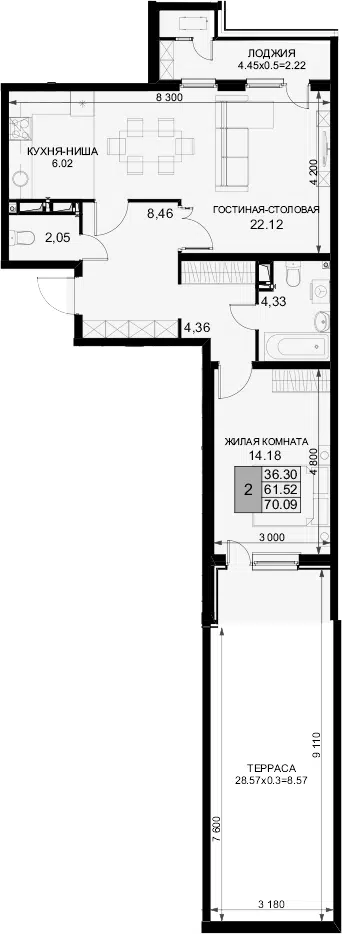 Планировка 2Е-к.кв