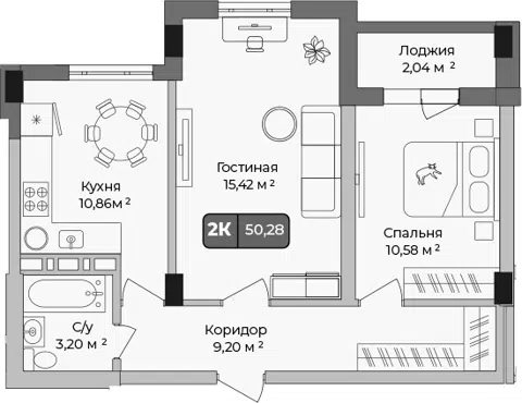 Планировка 2-к.кв
