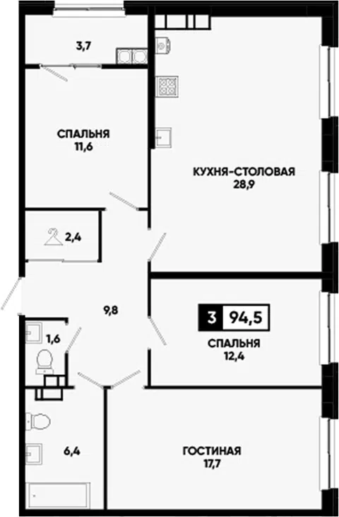 Планировка: 4Е-к.кв