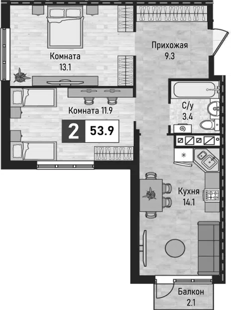 Планировка 2-к.кв