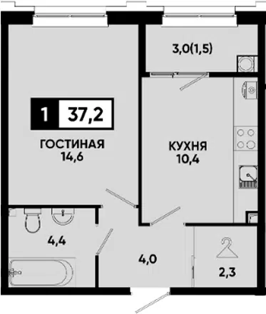 Планировка 1-к.кв