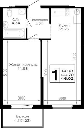 Планировка 1-к.кв