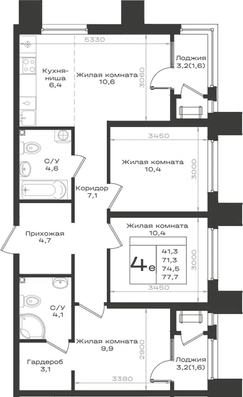 Планировка 4Е-к.кв