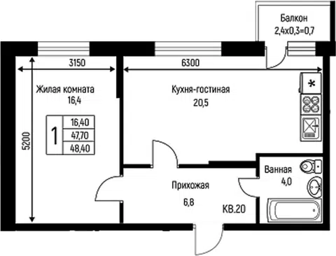 Планировка 2Е-к.кв