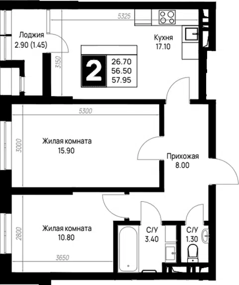 Планировка 2-к.кв