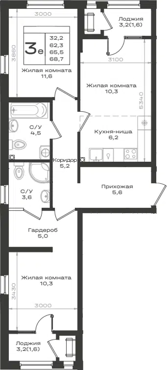 Планировка 3Е-к.кв