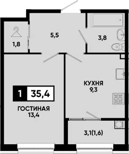 Планировка 1-к.кв