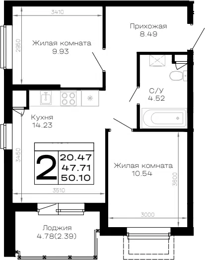 Планировка 2-к.кв