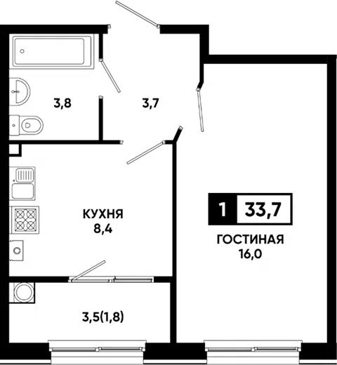 Планировка 1-к.кв
