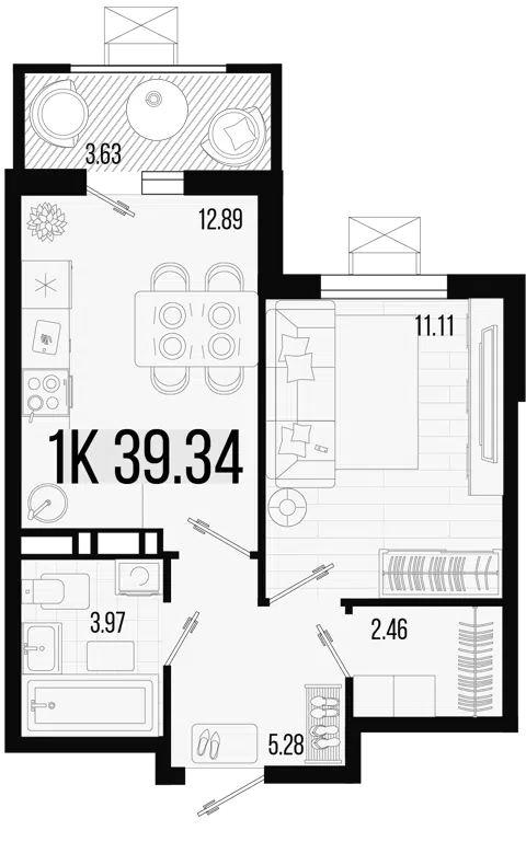 Планировка 1-к.кв