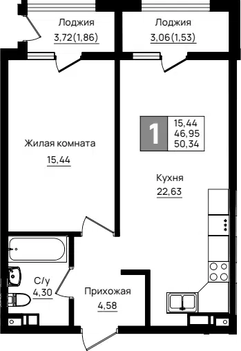 Планировка 1-к.кв