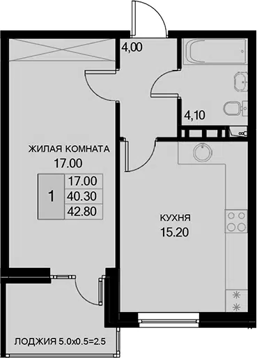 Планировка 1-к.кв
