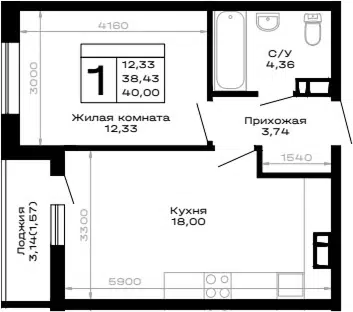 Планировка 1-к.кв