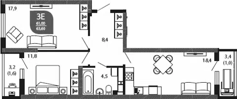 Планировка 3Е-к.кв
