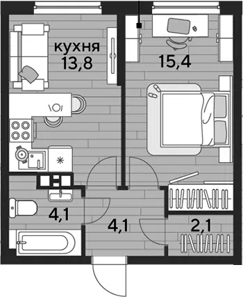 Планировка 1-к.кв