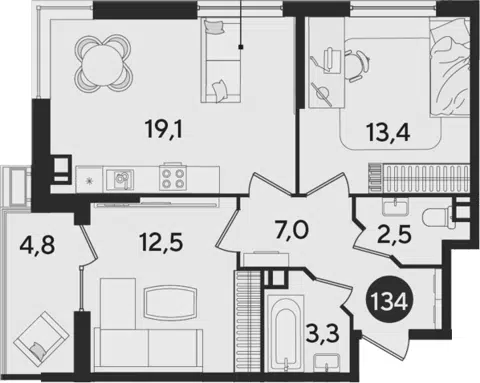 Планировка 3Е-к.кв