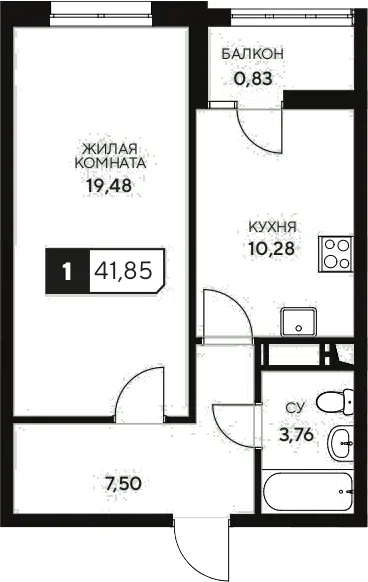 Планировка 1-к.кв