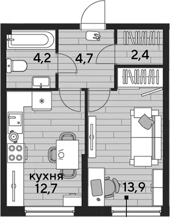 Планировка 1-к.кв