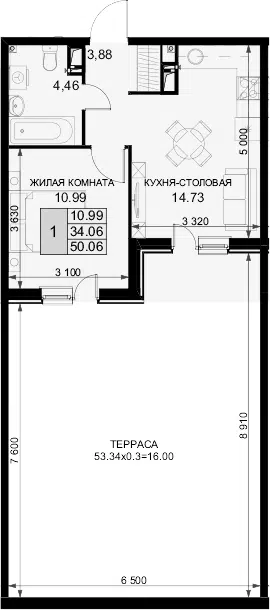 Планировка 1-к.кв