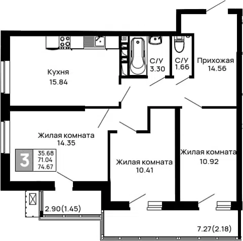 Планировка 3-к.кв
