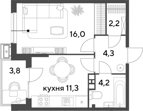 Планировка 1-к.кв
