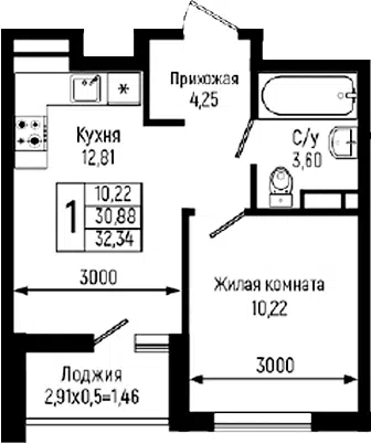 Планировка 1-к.кв
