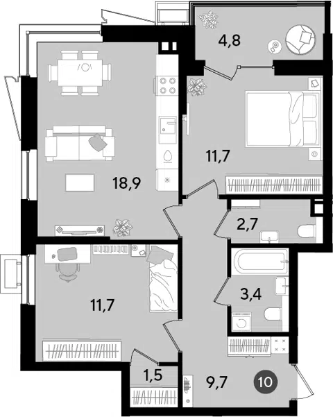 Планировка 3Е-к.кв