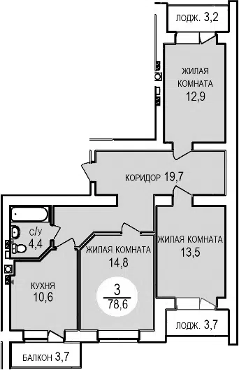 Планировка 3-к.кв