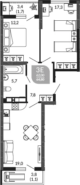 Планировка 3Е-к.кв