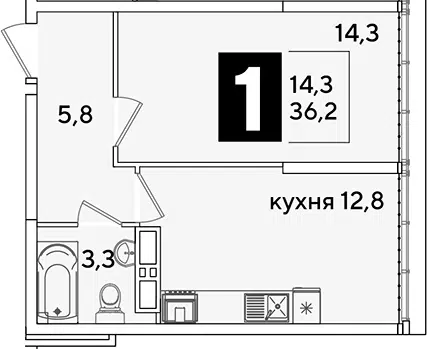 Планировка 1-к.кв