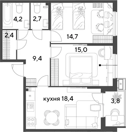 Планировка 3Е-к.кв