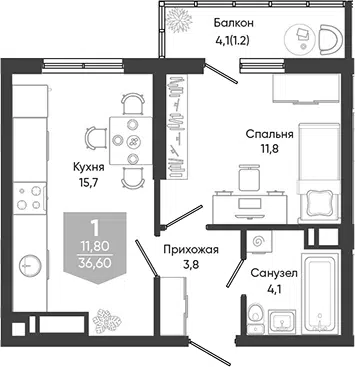 Планировка 2Е-к.кв