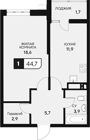 Планировка 1-к.кв