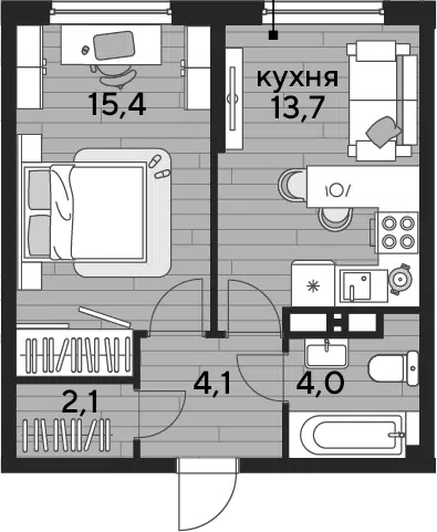 Планировка 1-к.кв