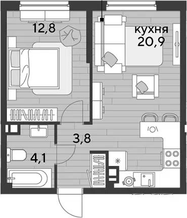 Планировка 1-к.кв
