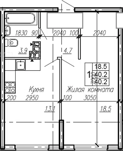 Планировка 1-к.кв