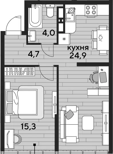 Планировка 1-к.кв