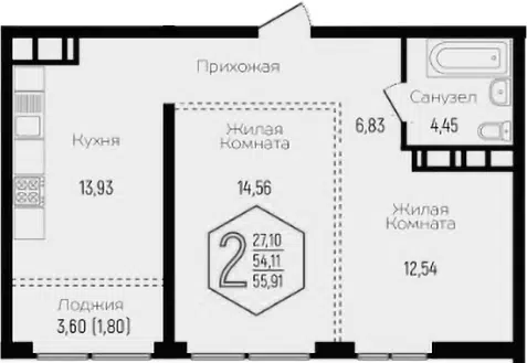 Планировка 2-к.кв