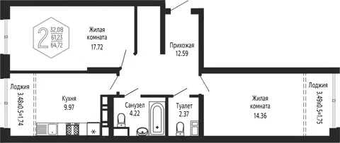 Планировка 2-к.кв