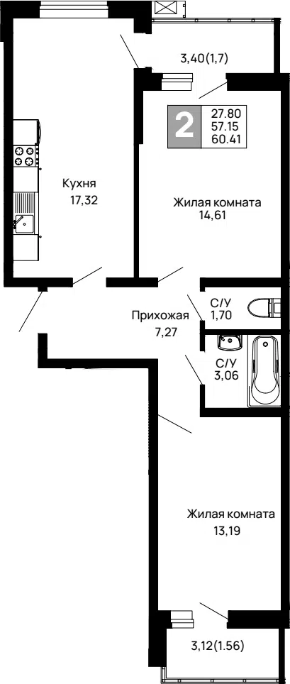 Планировка 2-к.кв
